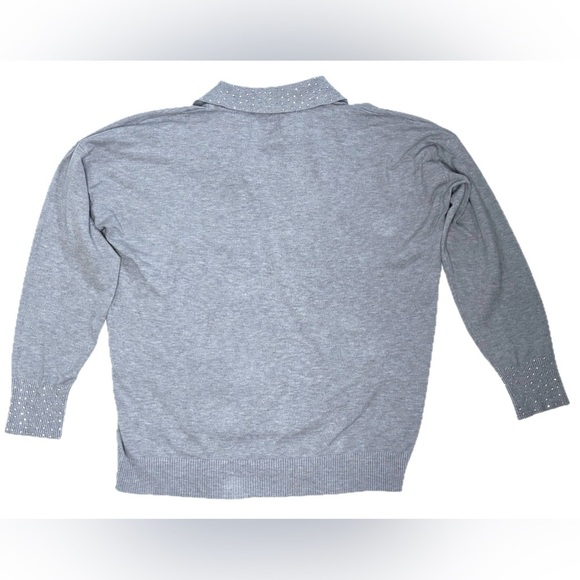 Liv Milano Gray Collared Rhinestone Sweater XL Lightweight Fairy Core Whimsigoth - Picture 5 of 5